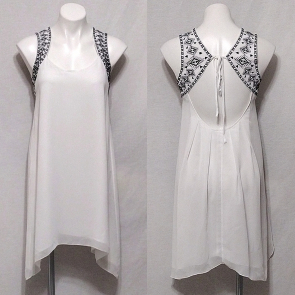 BCBGeneration Boho Chiffon Mini Dress Small Tie Back Cutout Flowy Summer Beach